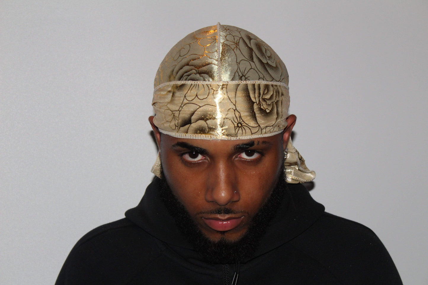 Drippy Rags Durags Bonnets Headbands Headwear More Designer Durag Shining gold Rose Designer Durag