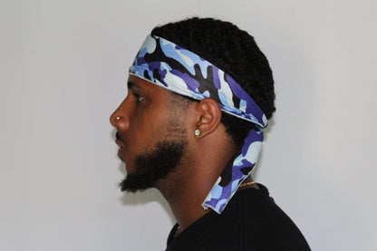 Drippy Rags Durags Bonnets Headbands Headwear More Headbands Blue Camo Bandana Tie Headband