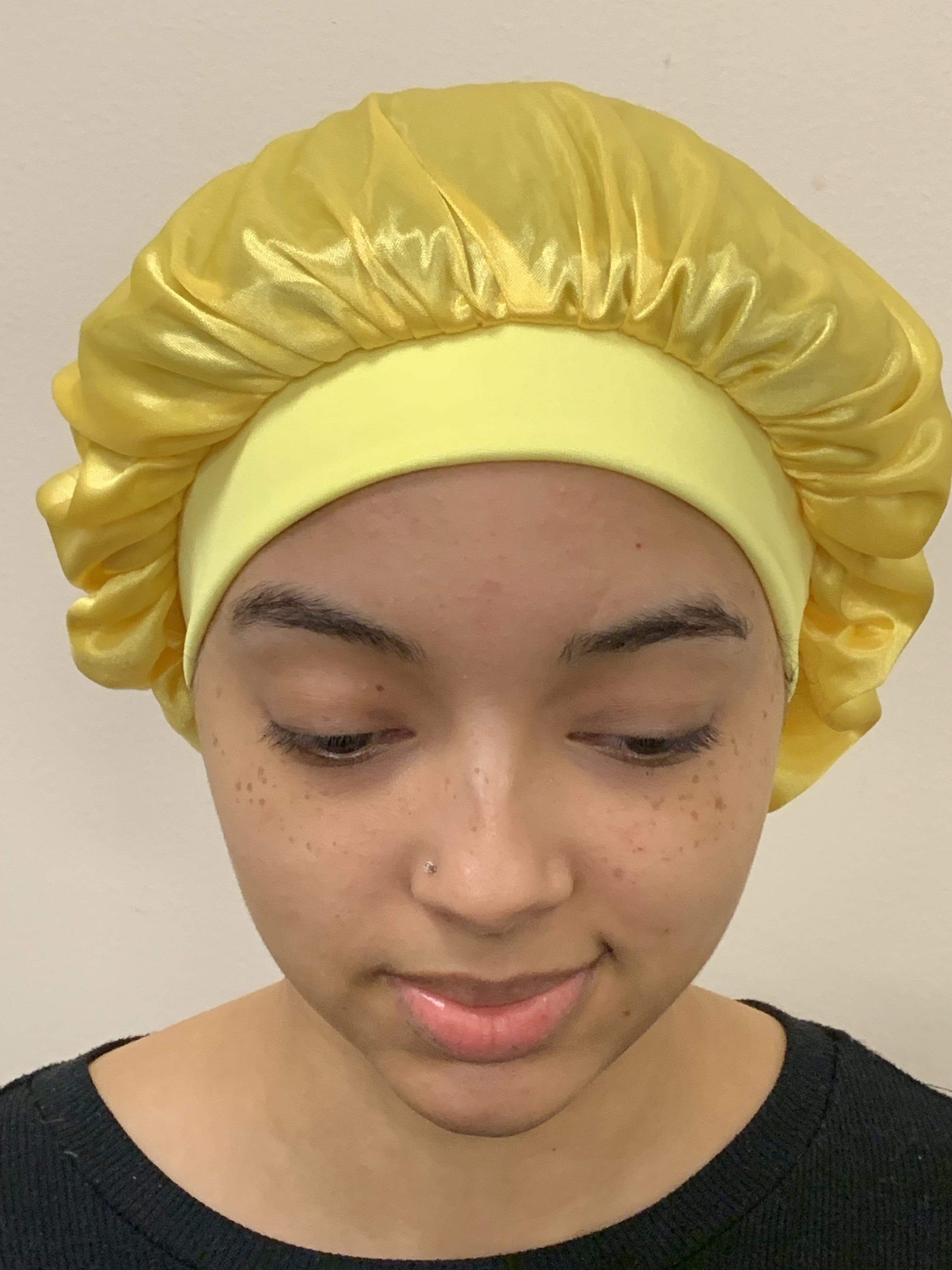 Drippy Rags Durags Bonnets Headbands Headwear More Regular Bonnets Yellow Silky Satin Bonnet
