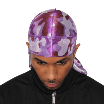 Drippy Rags Durags Bonnets Headbands Headwear More Silky Purple Camo Silky Durag