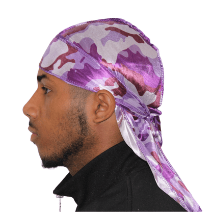 Drippy Rags Durags Bonnets Headbands Headwear More Silky Purple Camo Silky Durag