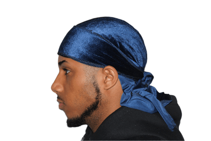 DrippyRags Durags Bonnets Headbands Headwear More Velvet Navy Blue Velvet Durag