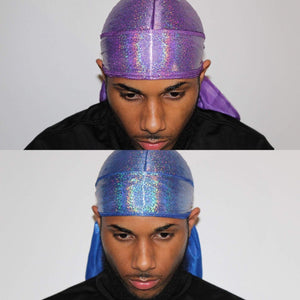 Drippy Rags Durags Bonnets Headbands Headwear More Bundle Blue/Purple Hologram Bundle