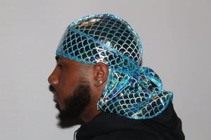 Drippy Rags Durags Bonnets Headbands Headwear More Designer Durag Blue Dragon Scales Durag