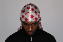Load image into Gallery viewer, Drippy Rags Durags Bonnets Headbands Headwear More Designer Durag Red Hearts Durag