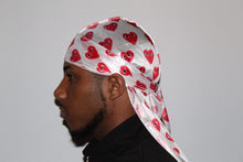 Load image into Gallery viewer, Drippy Rags Durags Bonnets Headbands Headwear More Designer Durag Red Hearts Durag