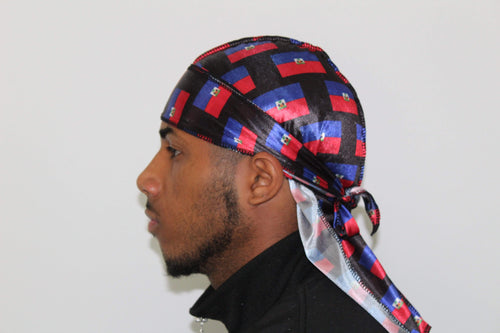 Drippy Rags Durags Bonnets Headbands Headwear More Flag Drip Haiti Flag Silky Durag