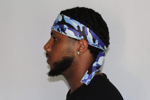 Drippy Rags Durags Bonnets Headbands Headwear More Headbands Blue Camo Bandana Tie Headband