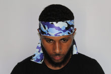 Load image into Gallery viewer, Drippy Rags Durags Bonnets Headbands Headwear More Headbands Blue Camo Bandana Tie Headband
