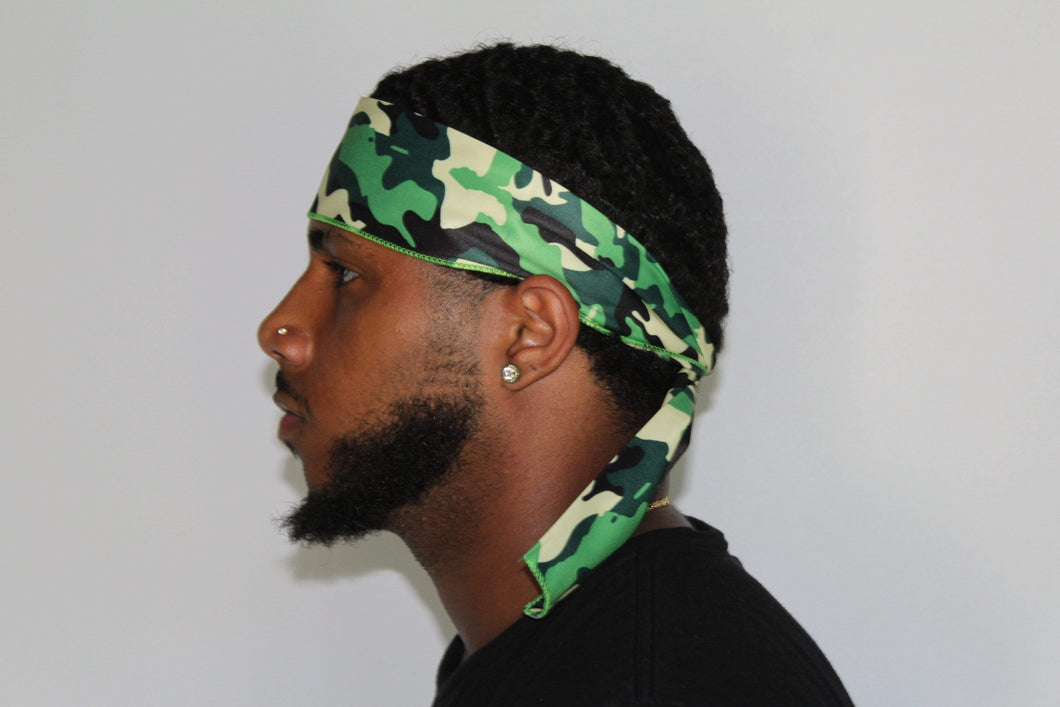 Drippy Rags Durags Bonnets Headbands Headwear More Headbands Green Camo Bandana Tie Headband