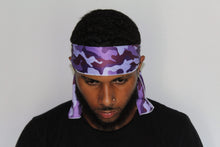Load image into Gallery viewer, Drippy Rags Durags Bonnets Headbands Headwear More Headbands Purple Camo Bandana Tie Headband