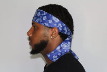 Load image into Gallery viewer, Drippy Rags Durags Bonnets Headbands Headwear More Headbands *Super Sale* Blue Bandana Tie Headband