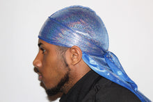 Load image into Gallery viewer, Drippy Rags Durags Bonnets Headbands Headwear More Hologram Passion Blue Hologram Durag