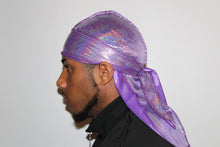 Load image into Gallery viewer, Drippy Rags Durags Bonnets Headbands Headwear More Hologram Purple Rain Hologram Durag