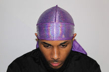 Load image into Gallery viewer, Drippy Rags Durags Bonnets Headbands Headwear More Hologram Purple Rain Hologram Durag