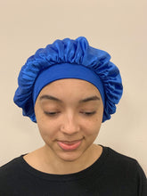 Load image into Gallery viewer, Blue Silky Satin Bonnet