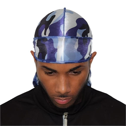 Drippy Rags Durags Bonnets Headbands Headwear More Silky Blue Camo Silky Durag