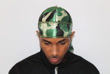 Load image into Gallery viewer, Drippy Rags Durags Bonnets Headbands Headwear More Silky Green Camo Silky Durag
