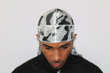 Load image into Gallery viewer, Drippy Rags Durags Bonnets Headbands Headwear More Silky Grey Camo Silky Durag