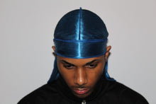 Load image into Gallery viewer, Drippy Rags Durags Bonnets Headbands Headwear More Silky Navy Blue Silky Durag