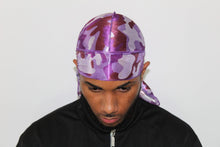 Load image into Gallery viewer, Drippy Rags Durags Bonnets Headbands Headwear More Silky Purple Camo Silky Durag