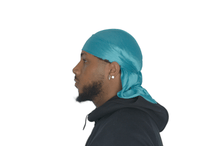Load image into Gallery viewer, Drippy Rags Durags Bonnets Headbands Headwear More Silky Turquoise Blue Silky Durag