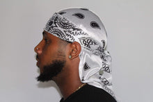 Load image into Gallery viewer, Drippy Rags Durags Bonnets Headbands Headwear More Silky White Bandana Silky Durag