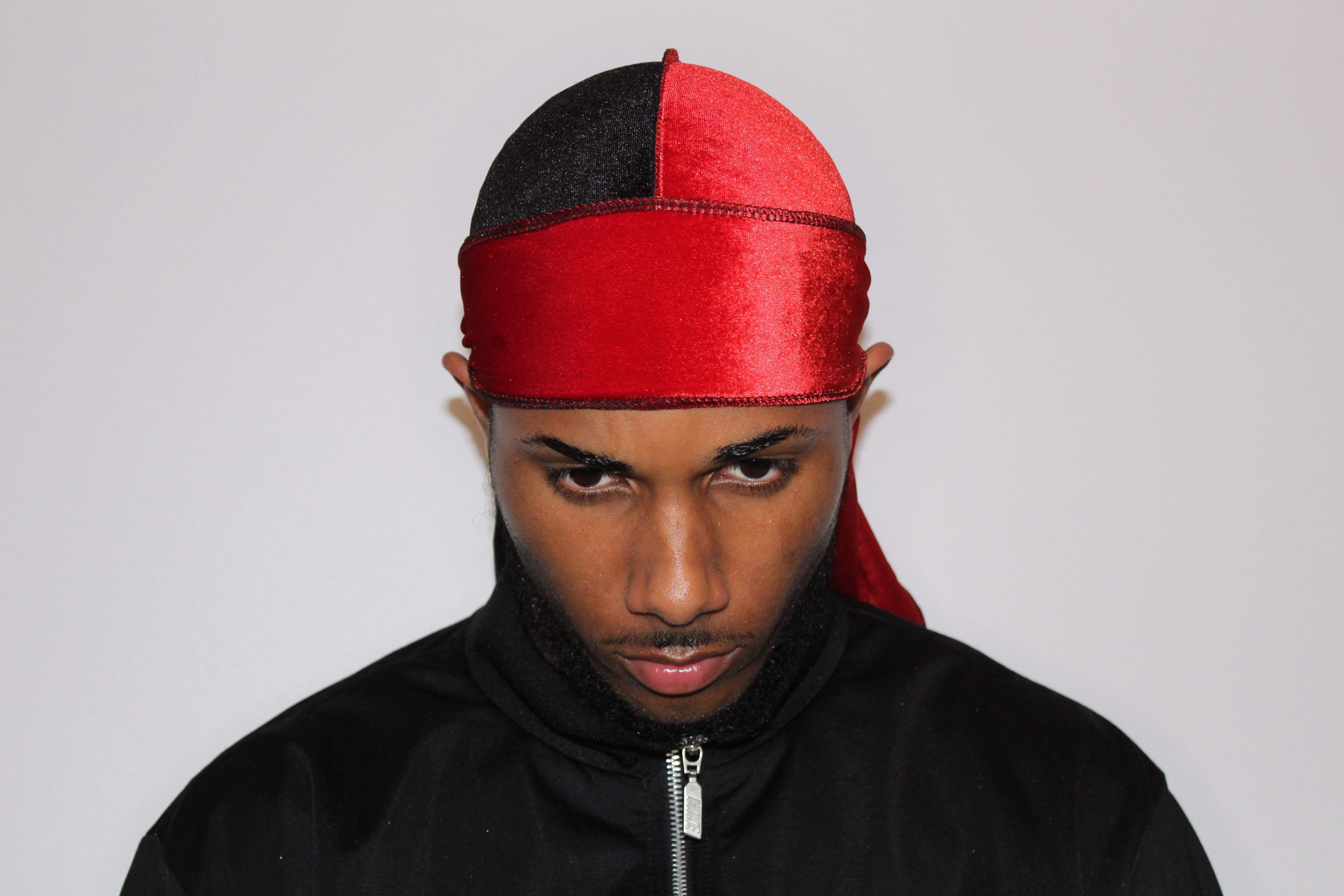Black/Red Velvet Durag Satin (Doo rag Do rag) For Men/Women | Drippy Rags