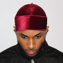 Load image into Gallery viewer, Drippy Rags Durags Bonnets Headbands Headwear More Velvet Burgundy Velvet Durag