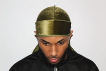Load image into Gallery viewer, Drippy Rags Durags Bonnets Headbands Headwear More Velvet Olive Velvet Durag